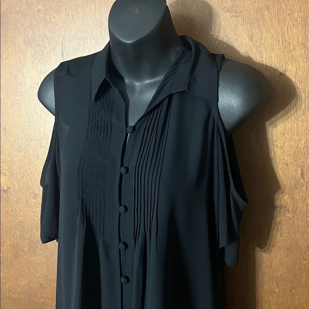Express Black Cold Shoulder Button-Front Blouse W… - image 3